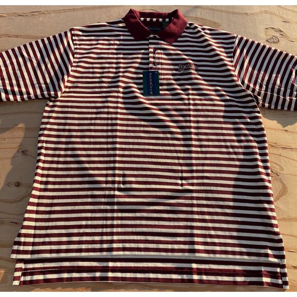 U Mass Athletic Fund Izod Club Men's Polo Shirt Size XL Maroon Striped Long Back - Picture 2 of 7